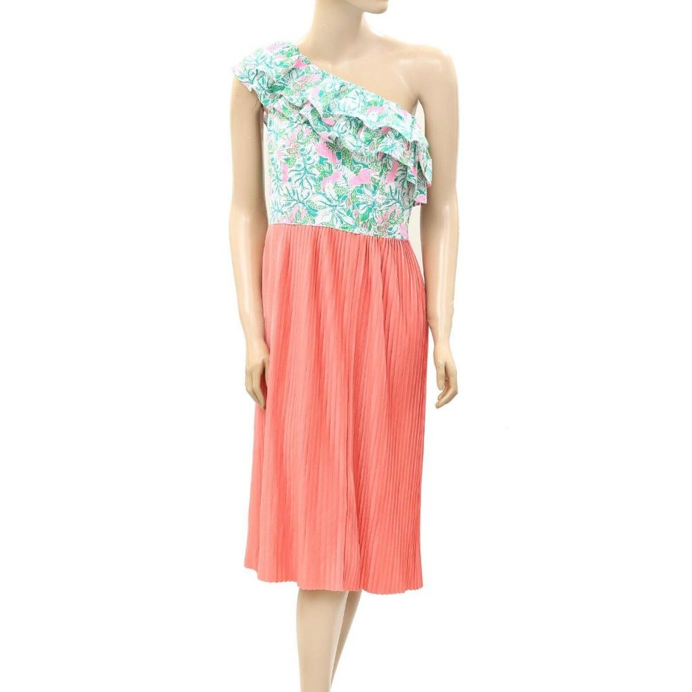 Lilly Pulitzer Floral Printed Smocked Ruffle Dress One Shoulder XXS 00